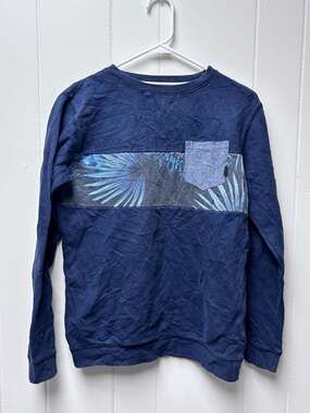 Quiksilver Men's Navy Palm Leaf Print Chest Pocket Pullover Sweatshirt Size L